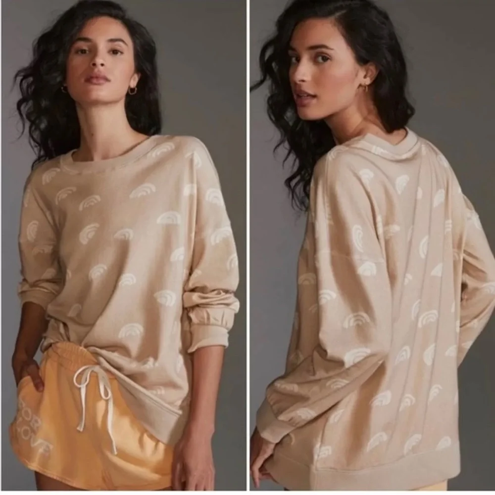 Daily Practice by Anthropologie Graphic Sweatshirt Ivory Rainbow Size XS Tan - Picture 1 of 5